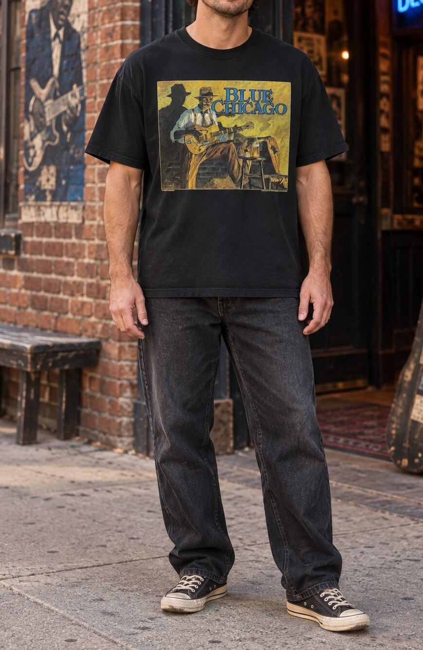 Blue Chicago Clark Street Rambler Graphic T-Shirt XL Gildan Blues Music Tee